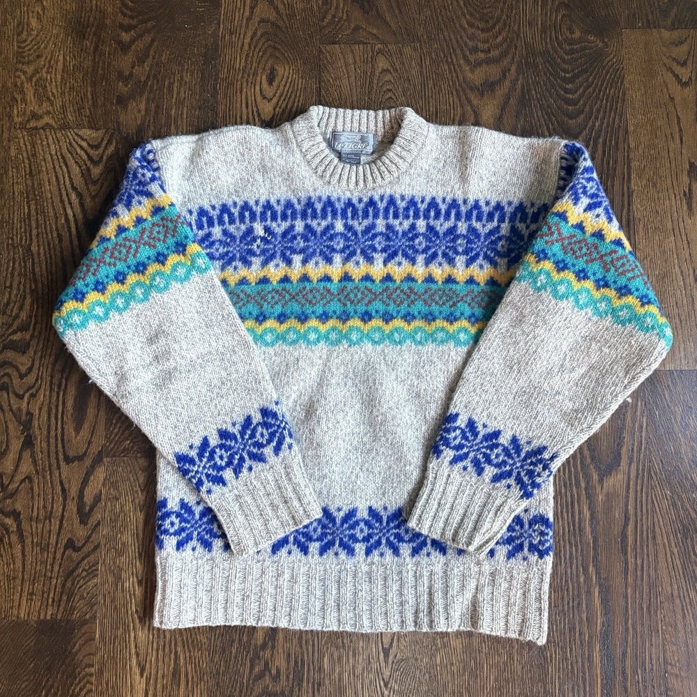 VTG 80s Le Tigre Fair Isle Wool Blend Sweater Mens M Gray Blue Nordic Grandpa